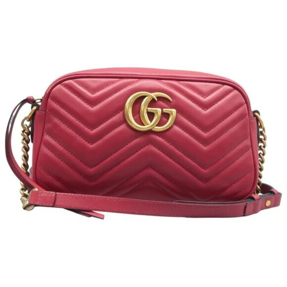 GUCCI GG Marmont Red Leather Shoulder Bag 775-071825 - Picture 1 of 15